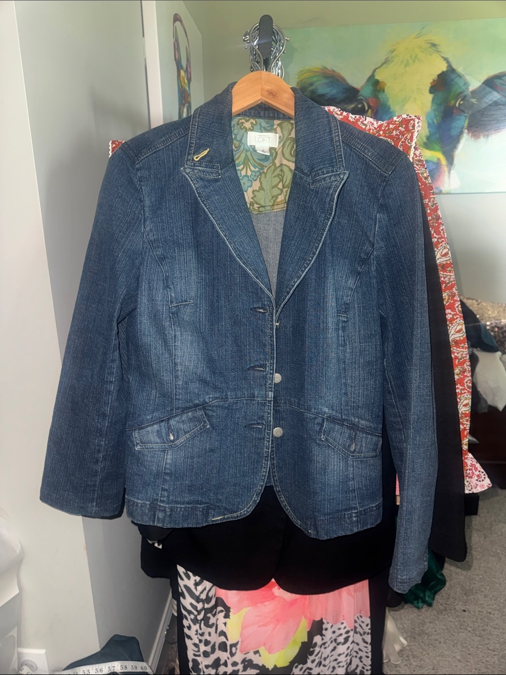 LOFT Medium Blue Denim Blazer Jacket